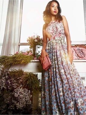 Anthro Bhanuni by Jyoti Adelise Beaded Halter Maxi Dress sz 4